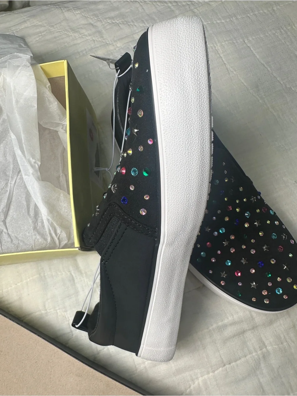 art class Black Slip-On Kids Sneakers with Multicolor Gem Accents